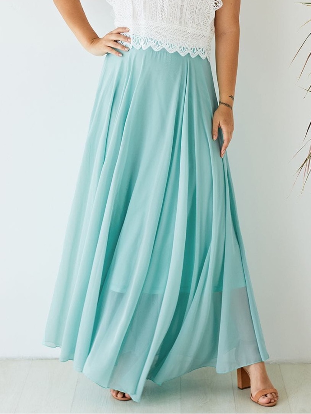 Chicwish Timeless Favorite Flowy Chiffon Maxi Skirt - Mint S